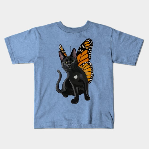 Black Monarch Flitter Kitty Kids T-Shirt by CarleahUnique